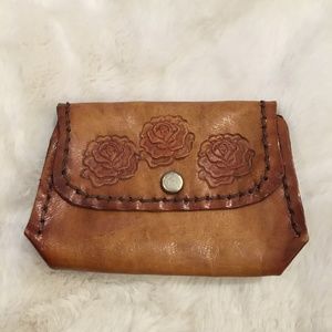 Leather tooled coin purse / pouch / credit card holder